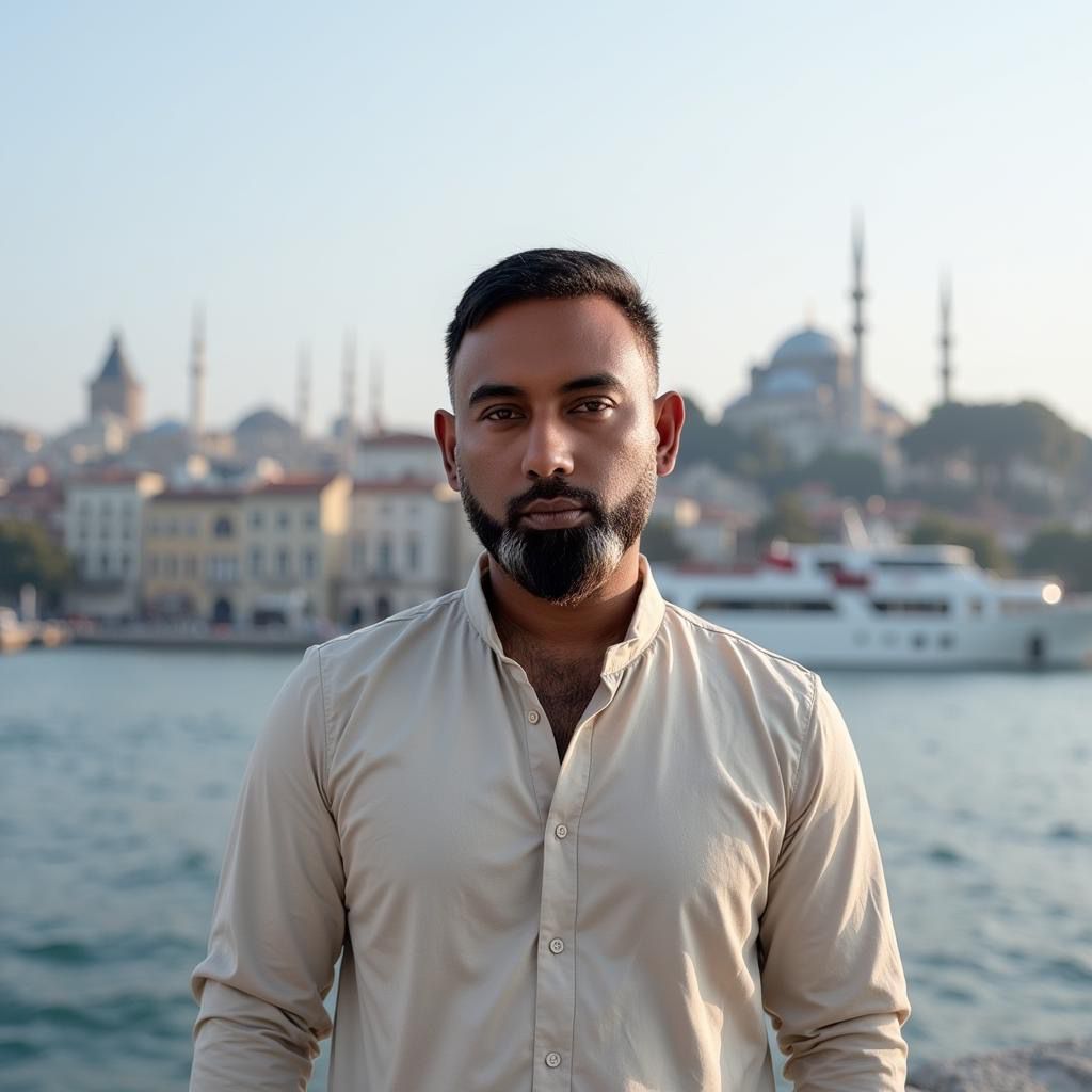 Salim Chowdhury beside the waterfront in Istanbul
